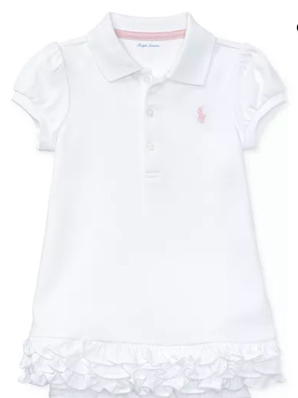 Polo Ralph Lauren Girls' White Ruffle Polo Dress - Short Sleeve 6months